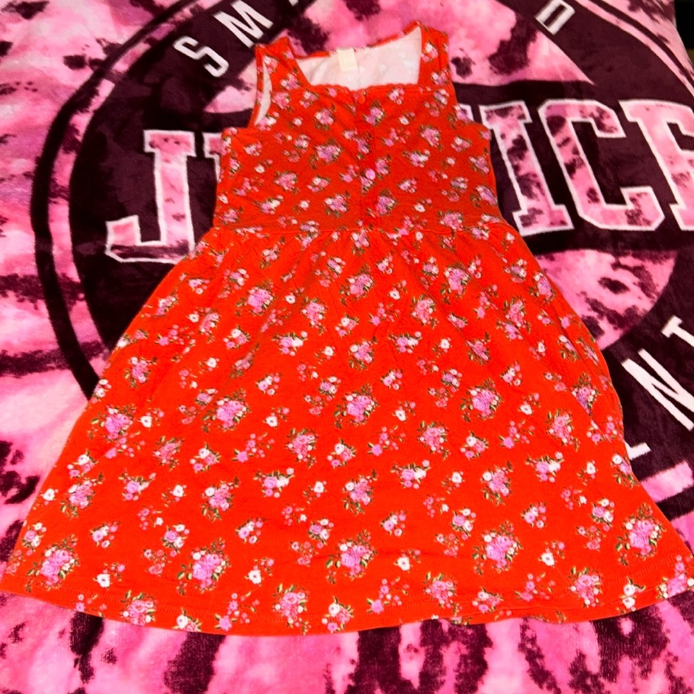 Red and blue dress with flowers